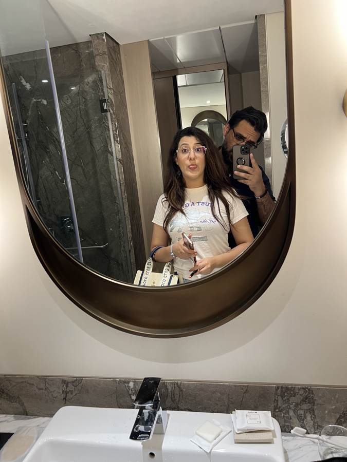 hotel mirror, tongue out