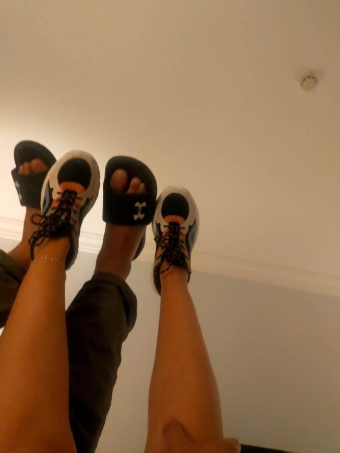 matching feet in the air