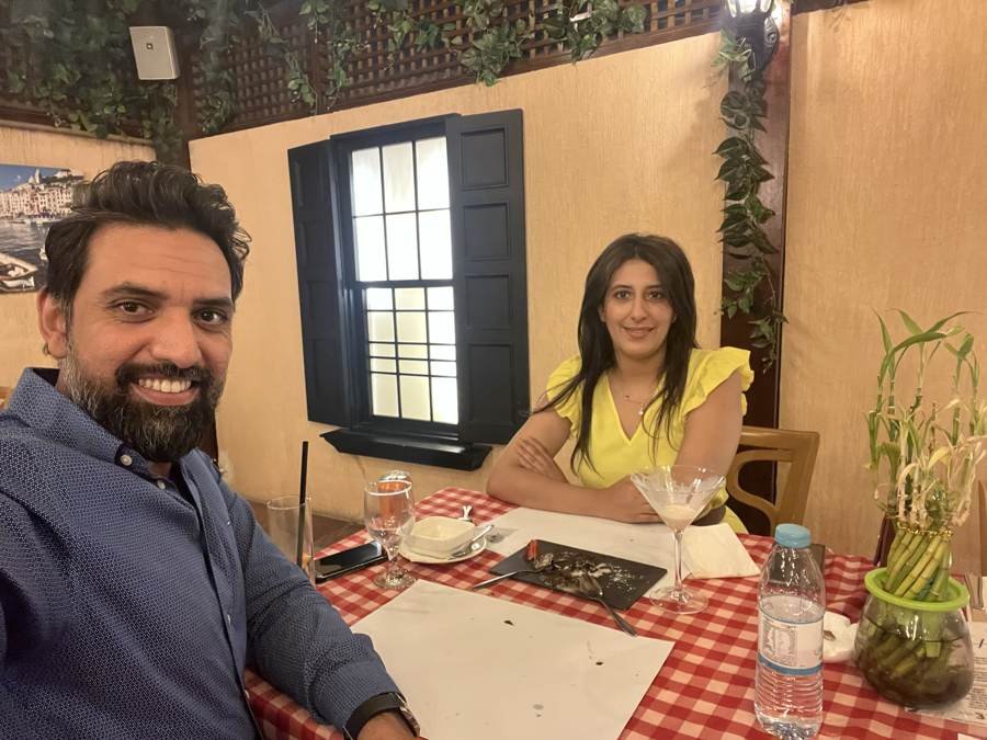Italian dinner, yellow dress