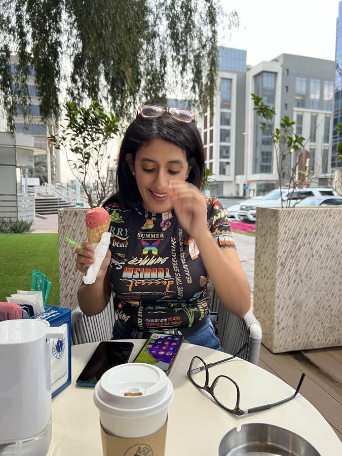 strawberry ice cream, caught laughing